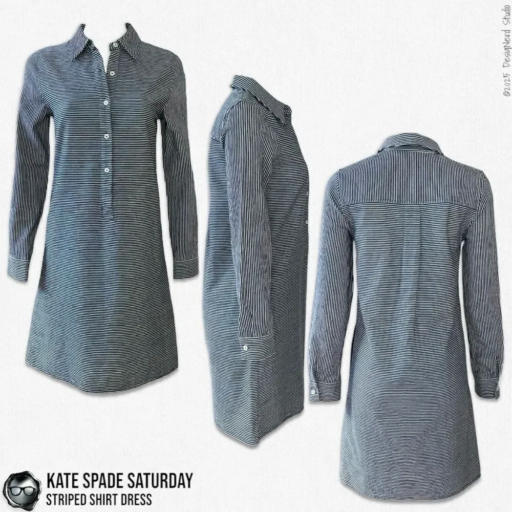 VINTAGE KATE SPADE SATURDAY LONG SLEEVE STRIPED DENIM SHIRT DRESS SPRING 2014
